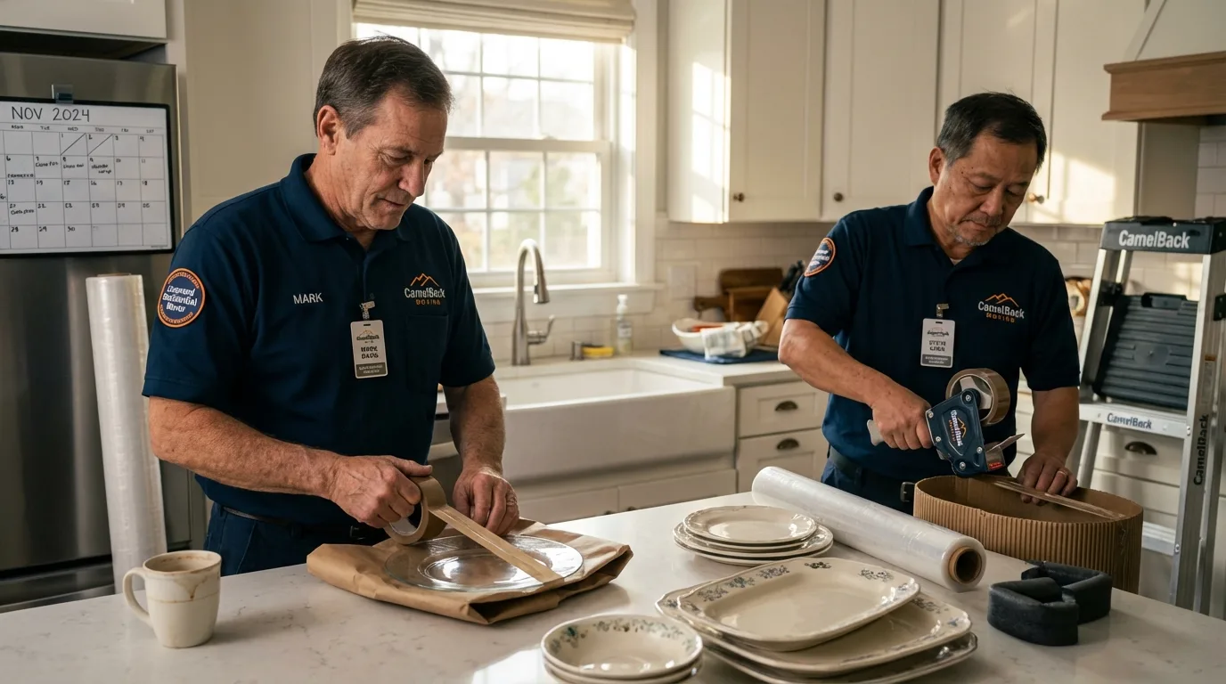 Professional crew packing kitchen dishware in Wellsville, KS